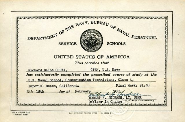 Imperial Beach CT School Advanced Class 8-55(R) Feb 1955 - Instructor: CTC B.F. Summerlin