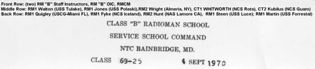 Bainbridge, MD. RM 'B' School Class 69-25 .. Sept. 1970