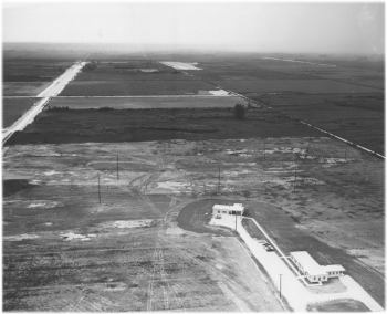 1957 - Aerial view of living quarters/mess hall, and support bldg at Homestead, Florida