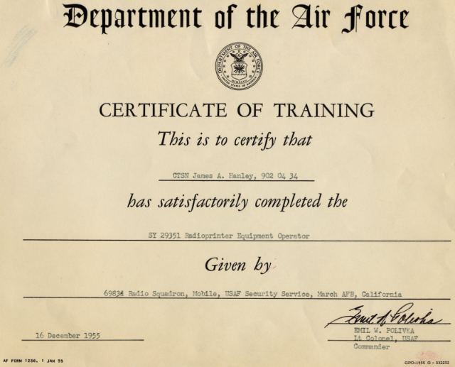 March AFB Non-Morse Operators Course SY 29351 - Class O-31105 Dec 1955