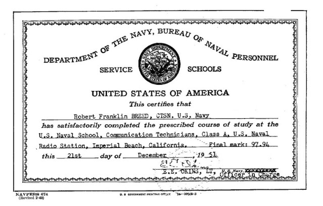 Imperial Beach (IB) Advanced Class 6-52(R) Dec 1951 - Instructor: Unknown