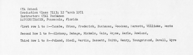 Corry Field CTA School Class of March 1971 - Instructor: CTA1 Buchanan